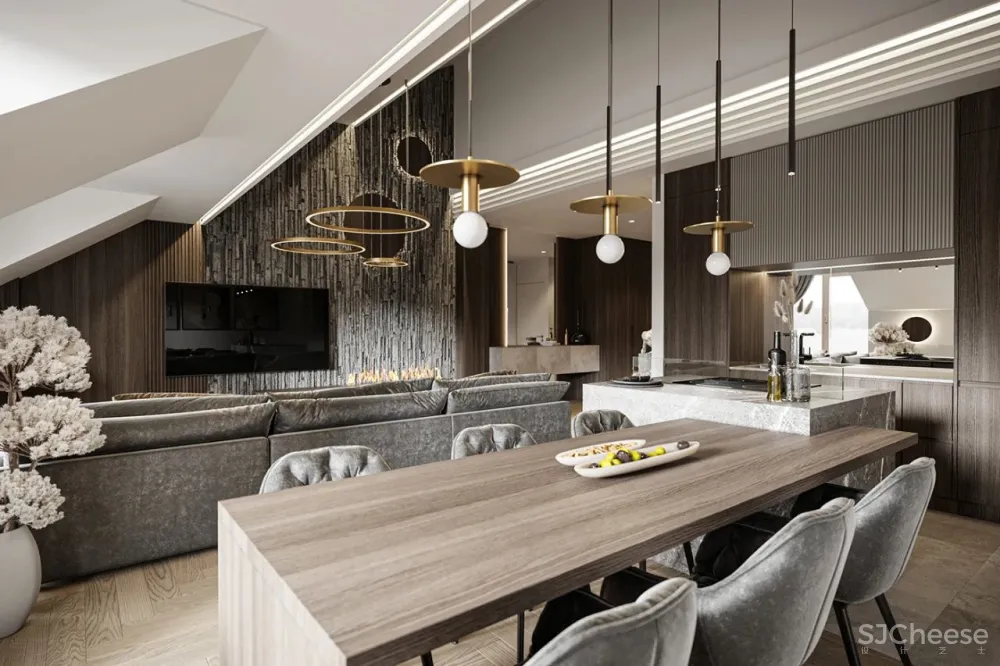 高级灰 黄铜，110㎡现代轻奢私宅