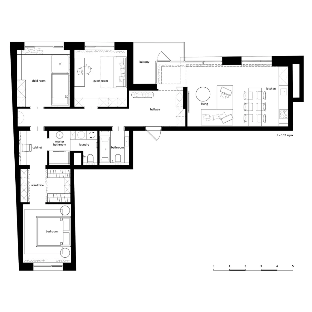 102㎡ 高级黑,墙面这么拼房间更显高