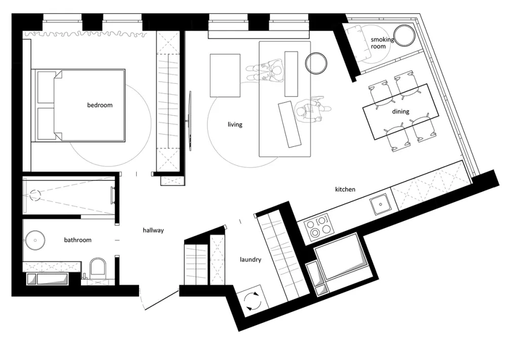 50㎡ 去掉阳台隔断墙，室内空间更显大！
