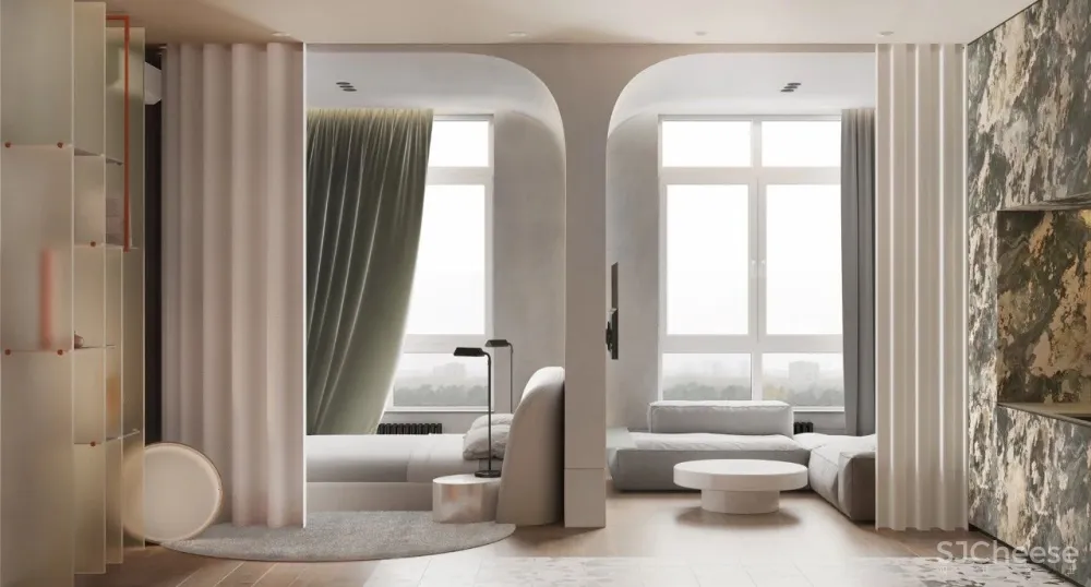 一室户小公寓,用色彩与材料搭配出时髦感!