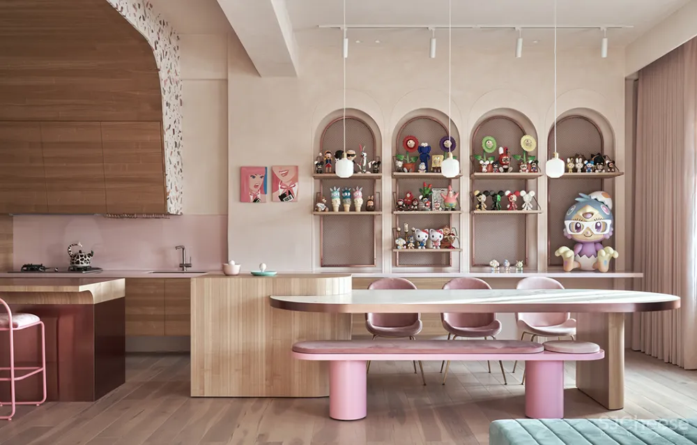 144㎡粉色小别墅,一人三猫的浪漫满屋 KC design