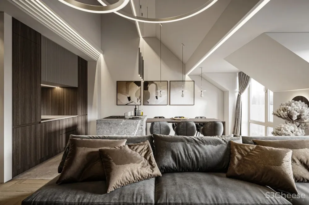 高级灰 黄铜，110㎡现代轻奢私宅