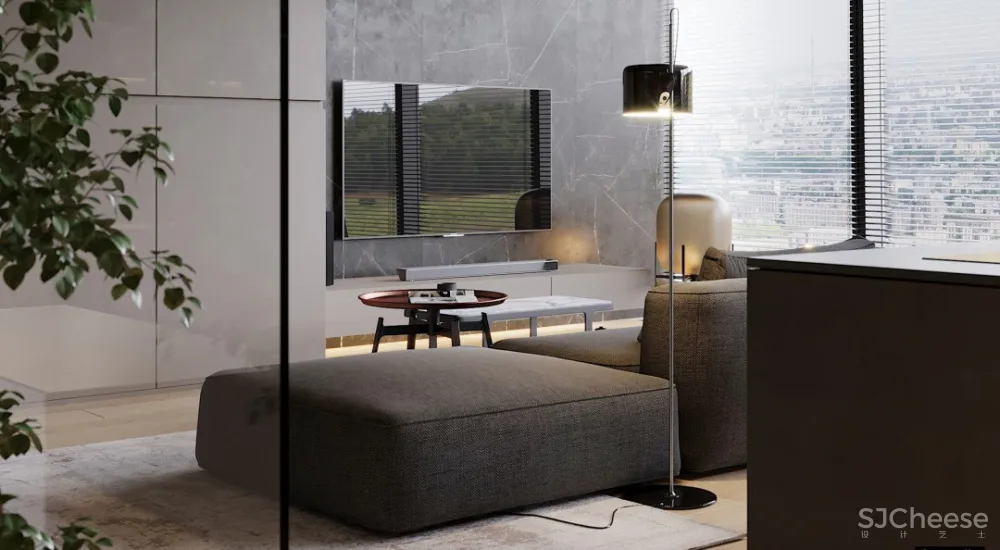 高级黑一室户,卧室用玻璃隔断,空间更通透