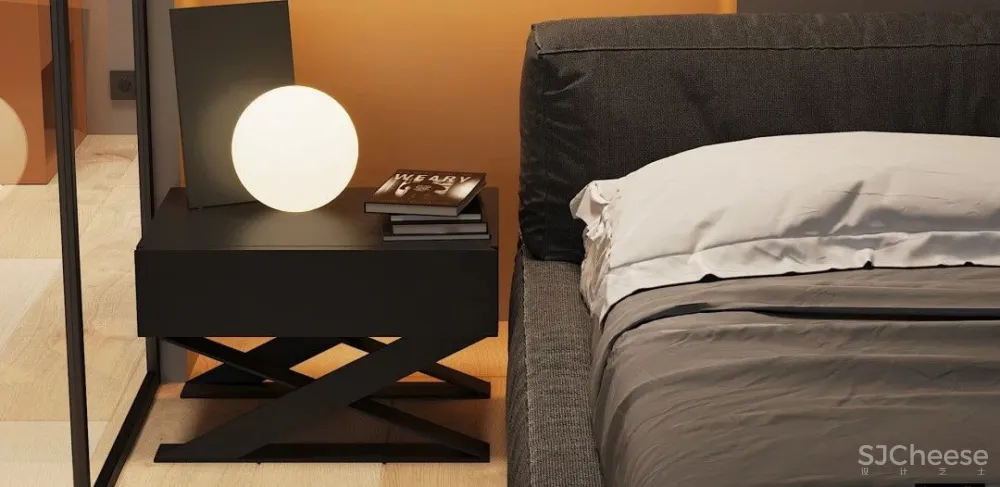 高级黑一室户,卧室用玻璃隔断,空间更通透