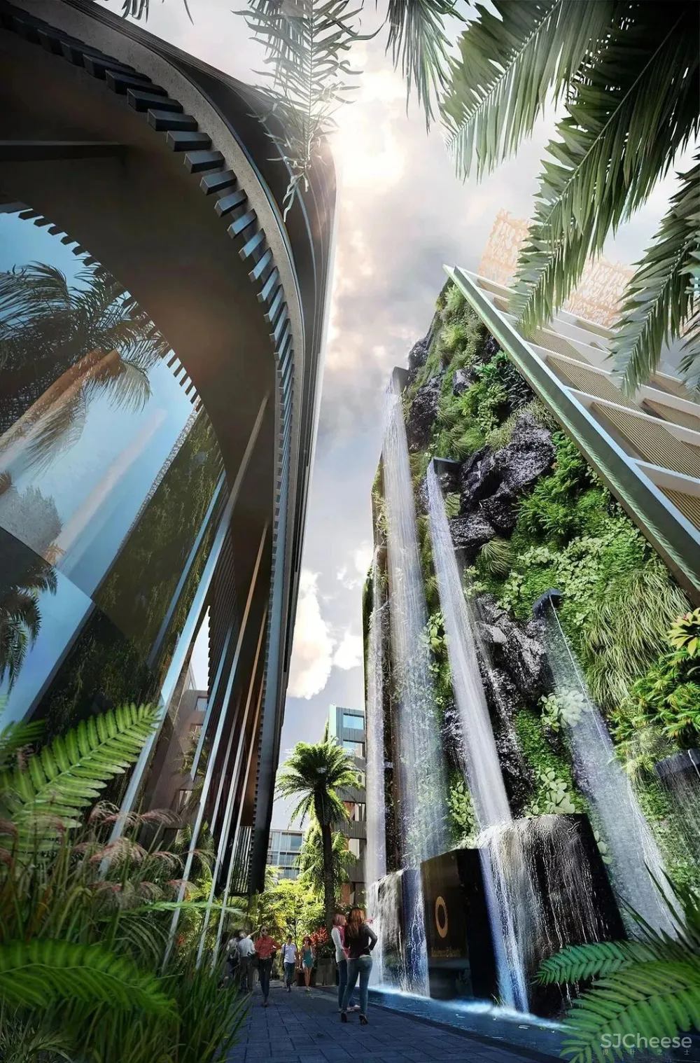 大尺度22米高人工瀑布 顶层无边泳池 生态豪宅新玩法