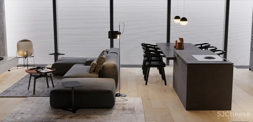 高级黑一室户,卧室用玻璃隔断,空间更通透