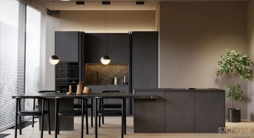 高级黑一室户,卧室用玻璃隔断,空间更通透