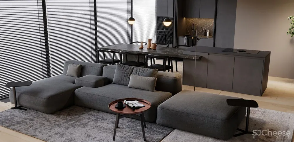 高级黑一室户,卧室用玻璃隔断,空间更通透