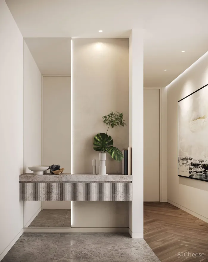 开放式布局的平层公寓,简约而不简单的材质细节