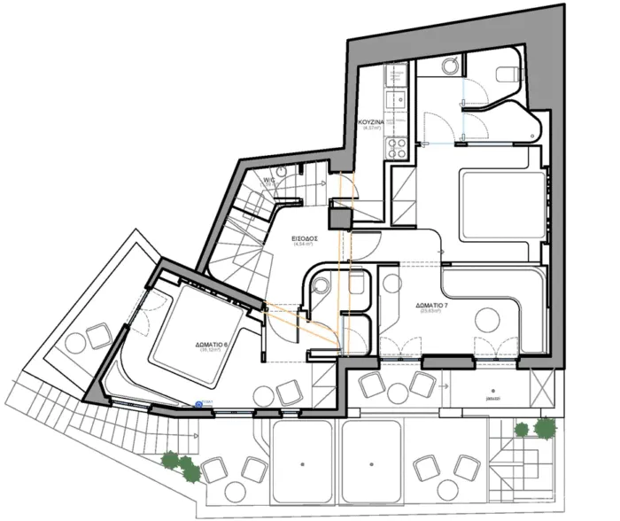 KLab decks out Santorini hotel in smooth curves