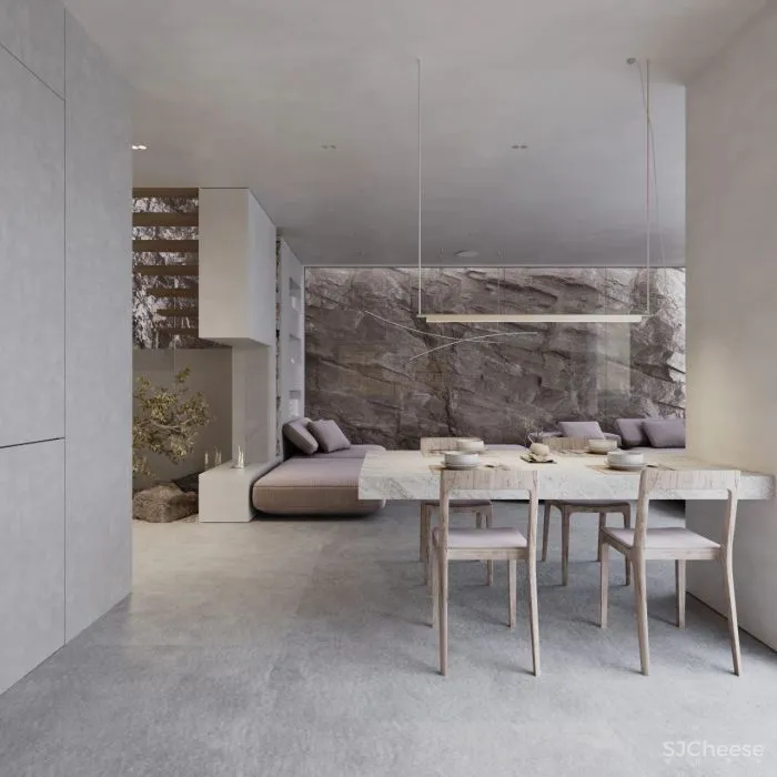 一整面毛石墙,粗犷更有格调