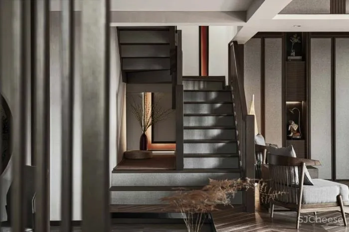 清杺之禅,朴素雅致的中式跃层 原木空间设计