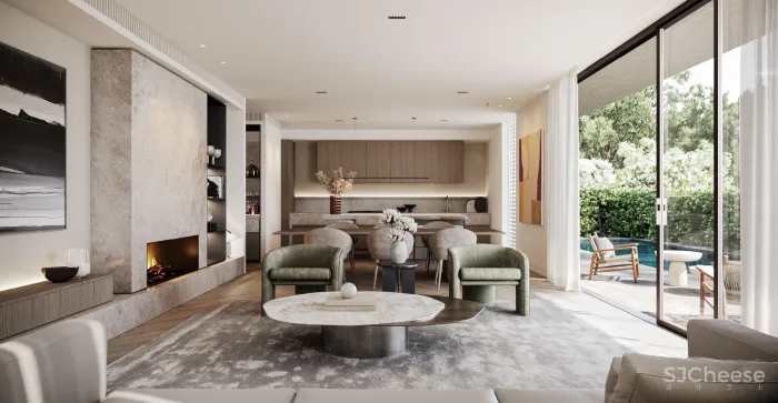 开放式布局的平层公寓,简约而不简单的材质细节