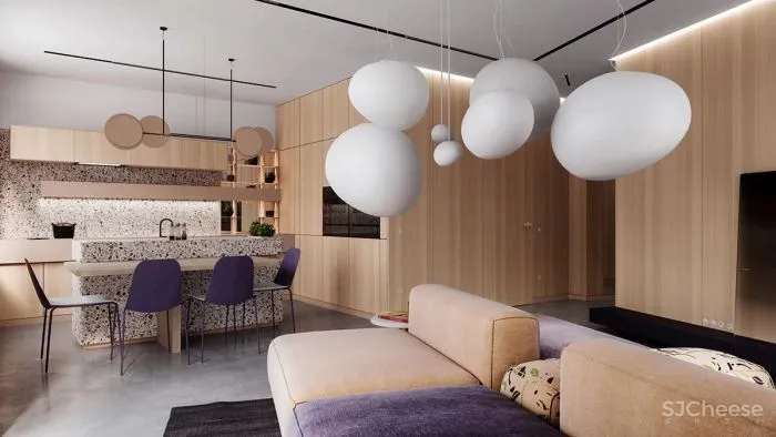 装修 灵感 88㎡米色系公寓，灯饰 彩色玻璃，高级感炸裂！！！