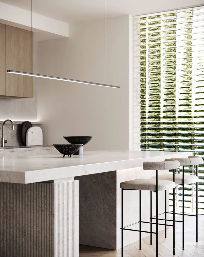 开放式布局的平层公寓,简约而不简单的材质细节