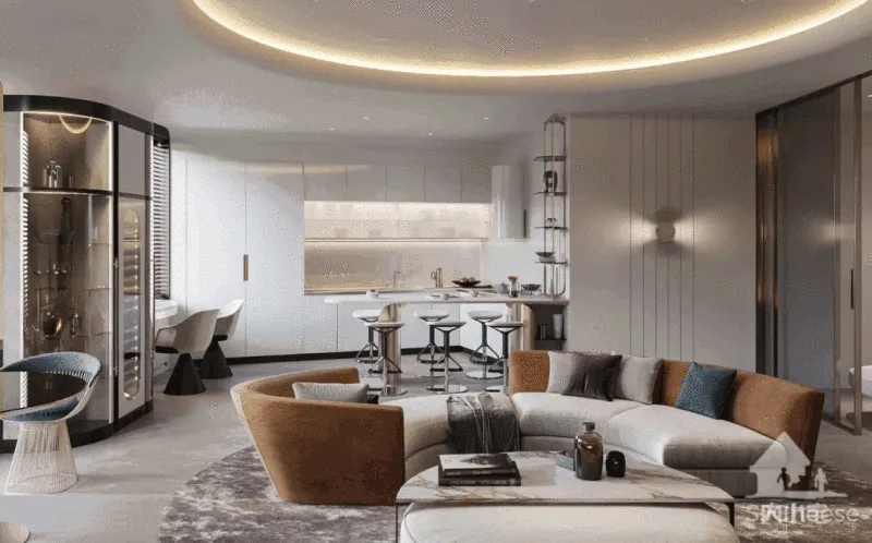 138㎡ 两室一厅,全弧形家居空间连墙面都做成曲线!