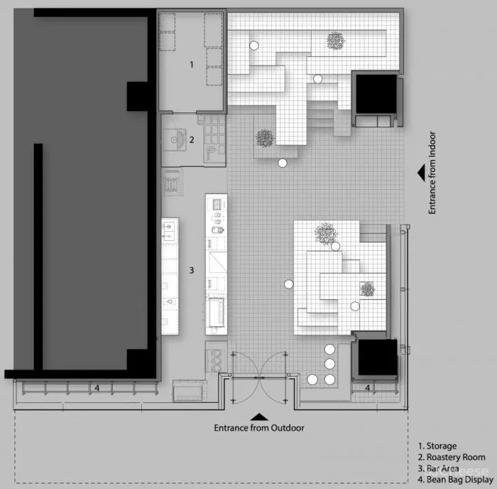 曼谷%咖啡店,手工瓷砖和砌块构建整个空间的想法。