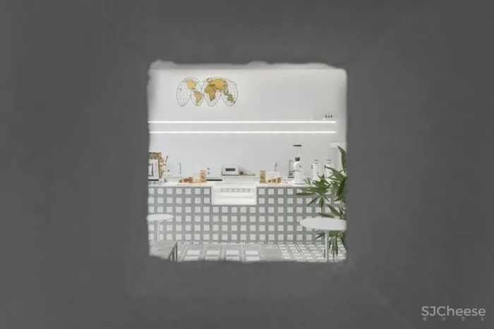 曼谷%咖啡店,手工瓷砖和砌块构建整个空间的想法。