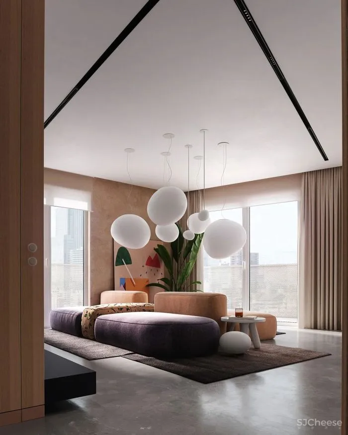 装修 灵感 88㎡米色系公寓，灯饰 彩色玻璃，高级感炸裂！！！