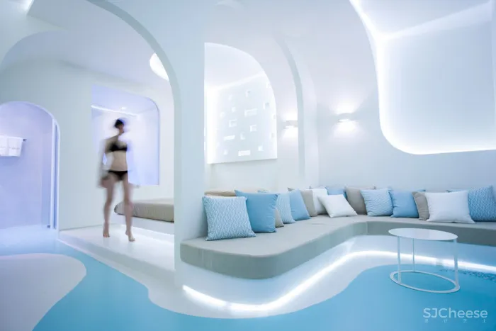 KLab decks out Santorini hotel in smooth curves