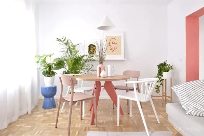 将几种色彩通过不同的材质表现出来,这个新旧结合的家清新又活力