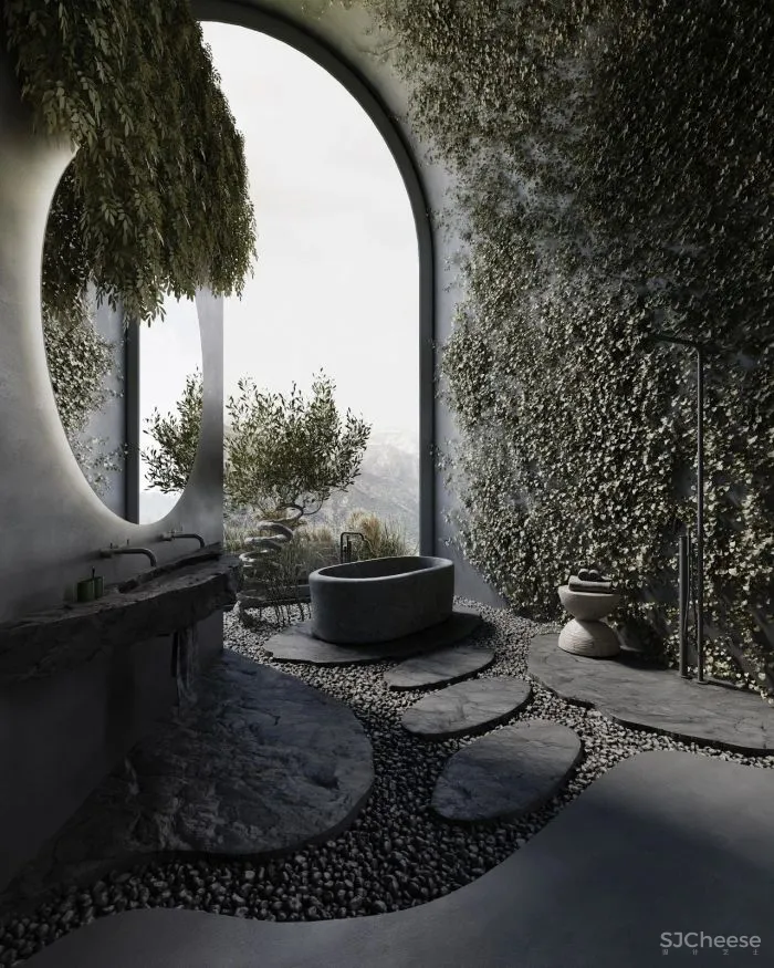 一整面毛石墙,粗犷更有格调