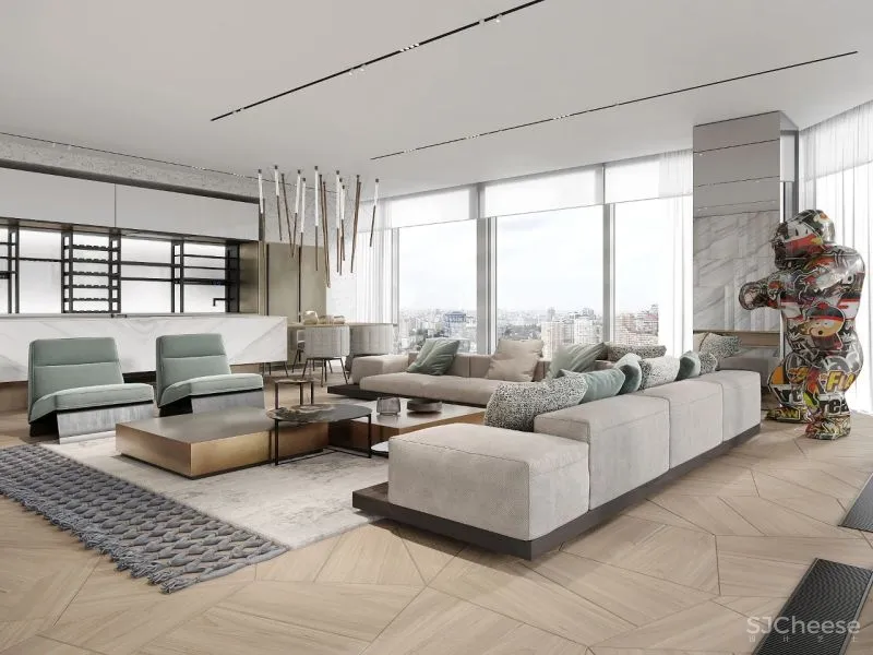 157㎡ 高颜值的男性空间,客厅太抢眼了!