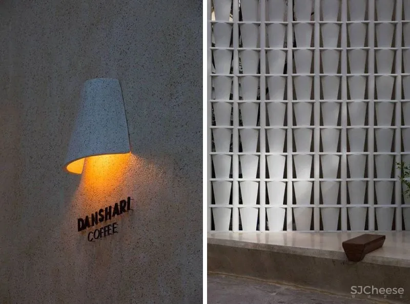 外立面使用咖啡滴漏元素的街角咖啡馆