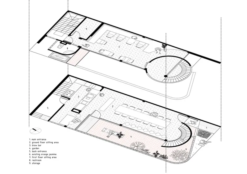 外立面使用咖啡滴漏元素的街角咖啡馆