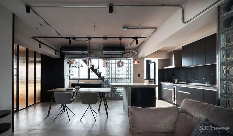 132㎡工业风Loft，玻璃材质、大中岛、独立衣帽间...打造职住一体的家！