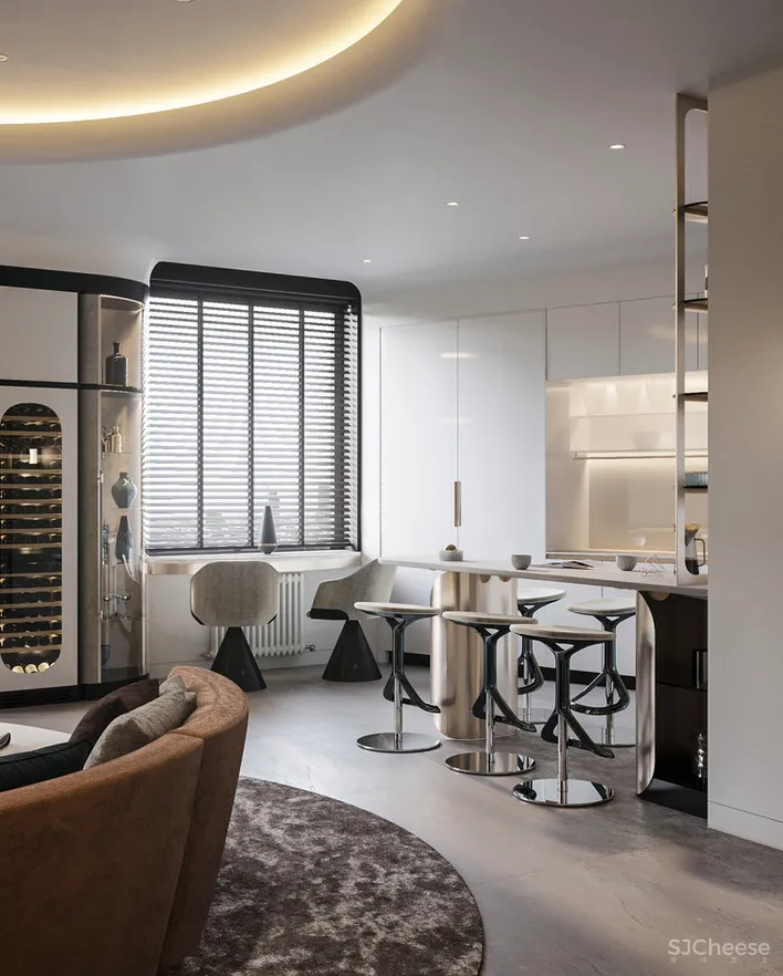 138㎡ 两室一厅,全弧形家居空间连墙面都做成曲线!