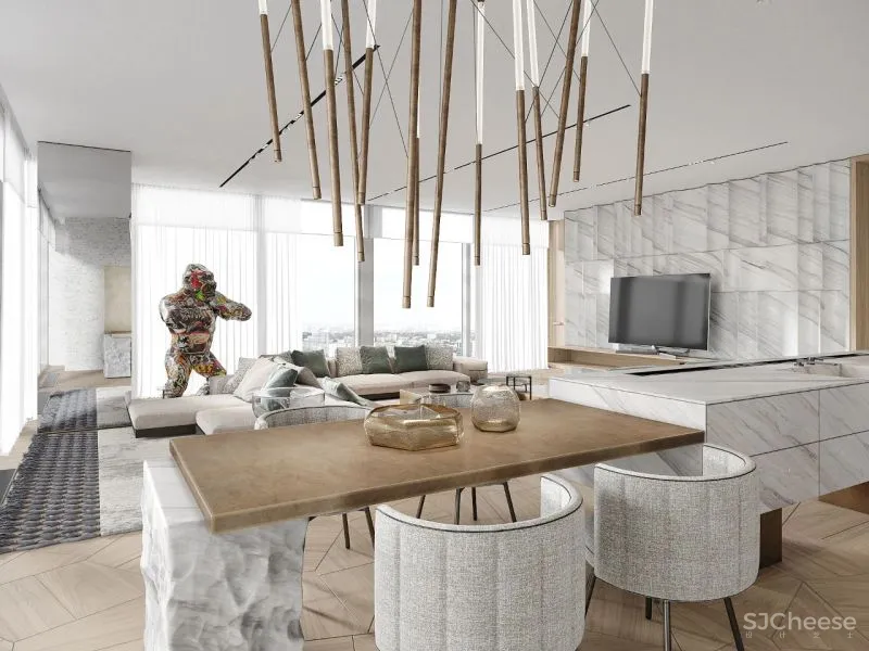 157㎡ 高颜值的男性空间,客厅太抢眼了!