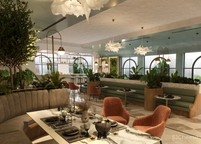 撞色餐厅唤醒疲惫味蕾