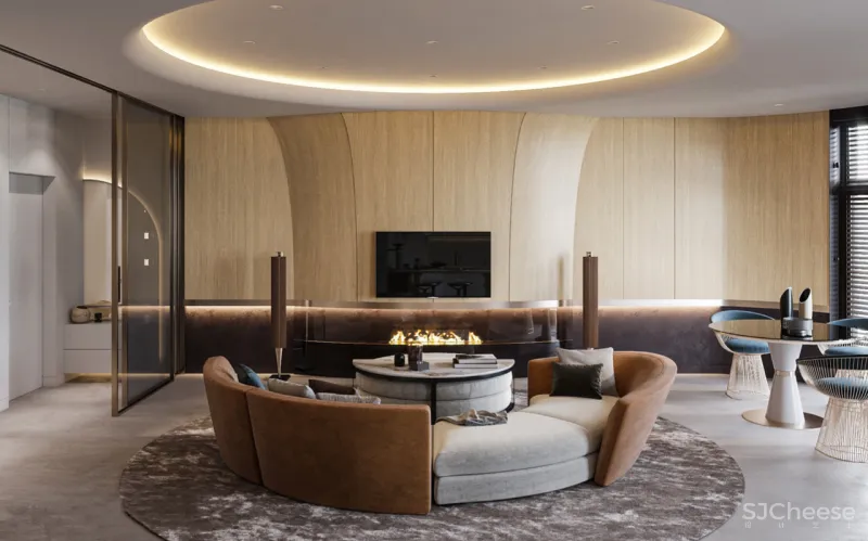 138㎡ 两室一厅,全弧形家居空间连墙面都做成曲线!