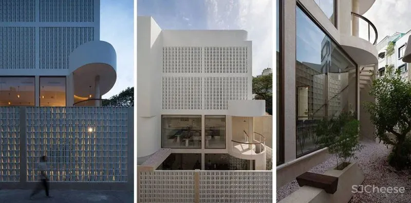 外立面使用咖啡滴漏元素的街角咖啡馆