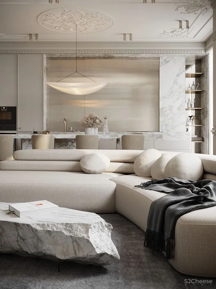 水泥漆、石膏线、大理石、玻璃,现代风格的多重演绎!