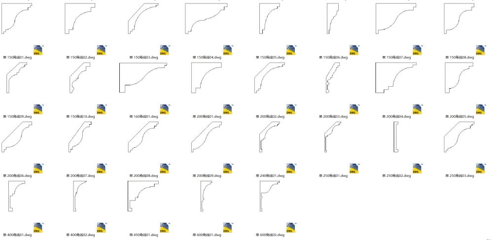 室内设计天花线条CAD大全-花线宽线平线角线等-dwg格式-85个-4.91M