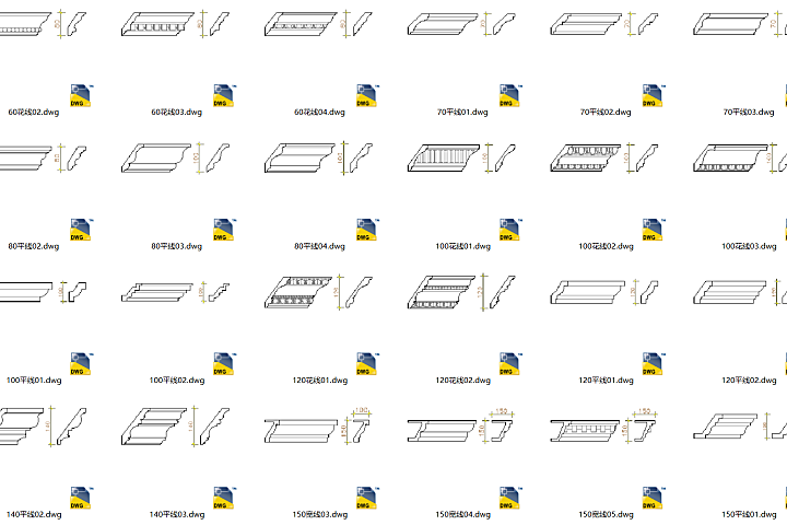 室内设计天花线条CAD大全-花线宽线平线角线等-dwg格式-85个-4.91M