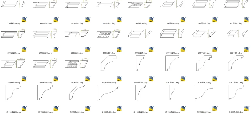 室内设计天花线条CAD大全-花线宽线平线角线等-dwg格式-85个-4.91M