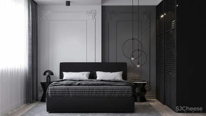 60㎡新古典主义精致公寓，黑白卧室太高级了！