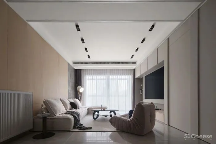 205㎡ 三居室,客厅墙面这样做拼接,好看又个性!