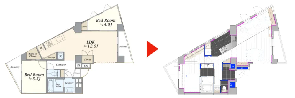 56m²异型空间巧变阳光房,还能干湿四分离 洄游动线!