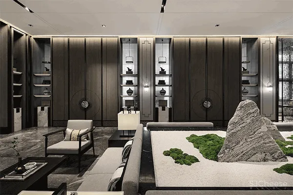 以《千里江山图》为灵感,打造生活与美学并存的空间。