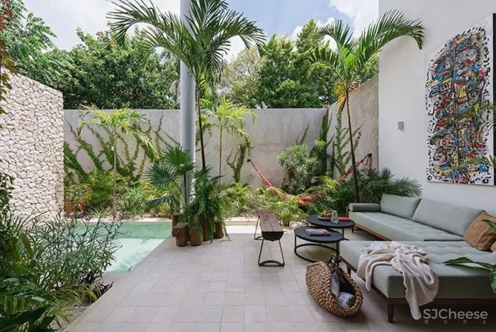 设有小型庭院和游泳池的墨西哥的时尚别墅