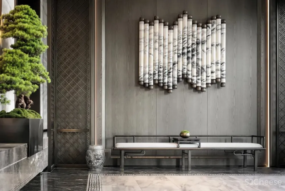 以《千里江山图》为灵感,打造生活与美学并存的空间。