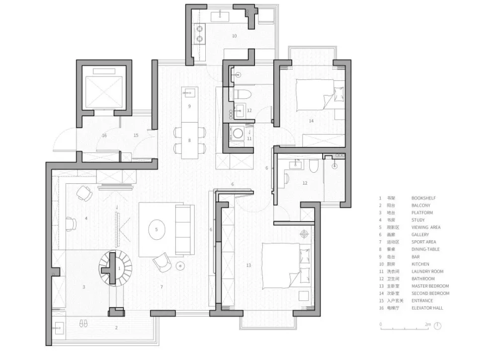 惊奇!他们在房中央造了个圆柱书架,折叠门 壁炉,串联起120㎡温暖通透家