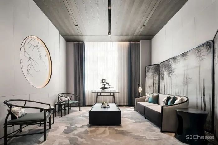 以《千里江山图》为灵感,打造生活与美学并存的空间。