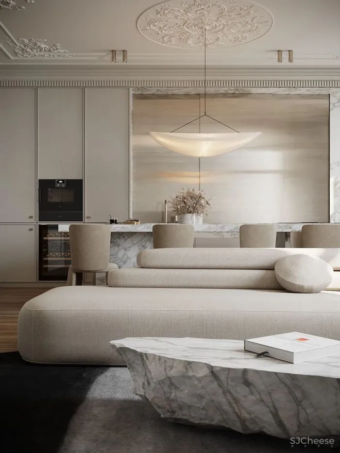 水泥漆、石膏线、大理石、玻璃,现代风格的多重演绎!