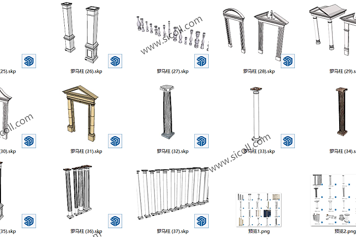 欧式罗马柱SU模型-草图大师室内设计柱子装饰设计欧式风格-53个SKP格式-161M