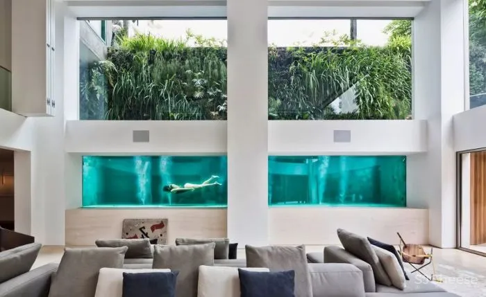 现在都用游泳池当背景墙